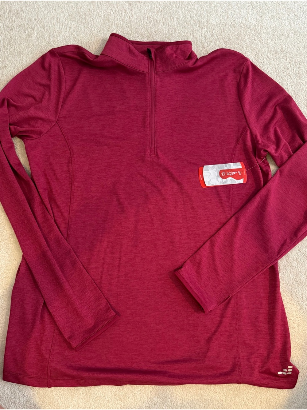 bcg beet red Quarter-Zip Cowl Performance Top